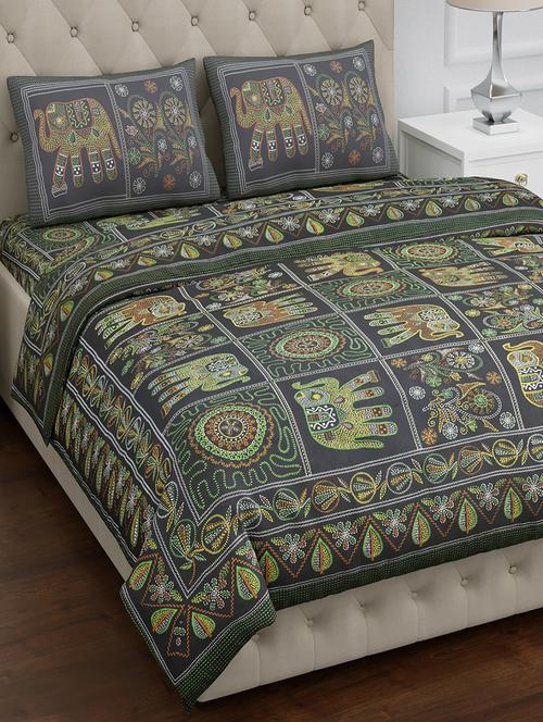 texstylers pure cotton 100x108 inches jaipuri print traditional bedsheet with 2 pillow covers - 17785123 - Very Small Image - 1