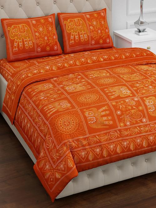 texstylers pure cotton 100x108 inches jaipuri print traditional bedsheet with 2 pillow covers - 17785124 - Very Small Image - 1