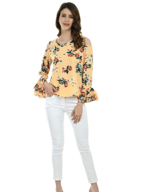 ilisha peach-coloured & green cold-shoulder printed - 17785160 - Very Small Image - 1