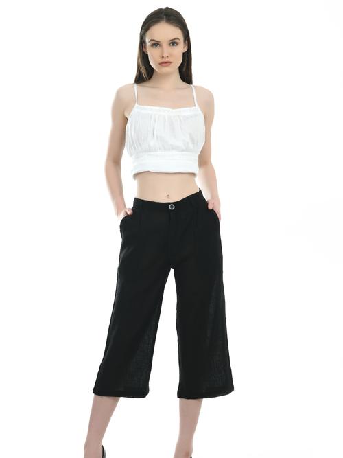 ilisha black regular fit solid culottes - 17785172 - Very Small Image - 1