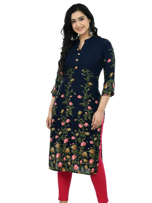 ilisha navy blue floral printed straight - 17785220 - Very Small Image - 1
