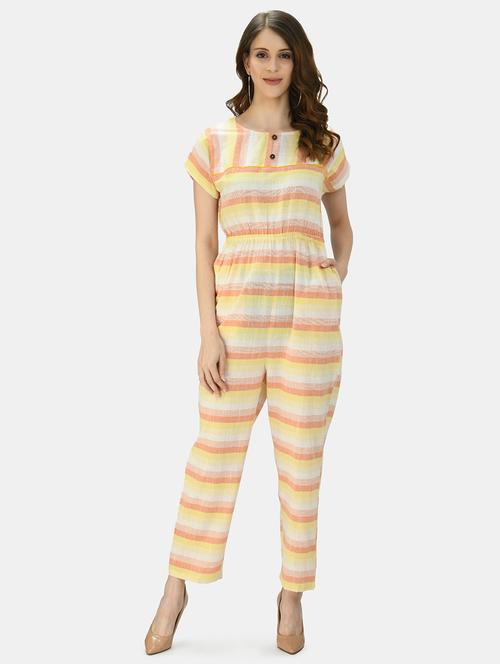 round neck striped full leg jumpsuit - 17785380 - Very Small Image - 1