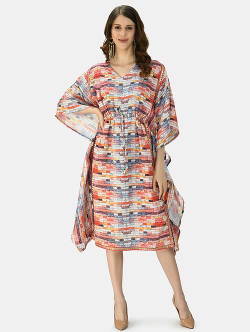 drawstring waist printed kaftan dress - 17785407 - Very Small Image - 1