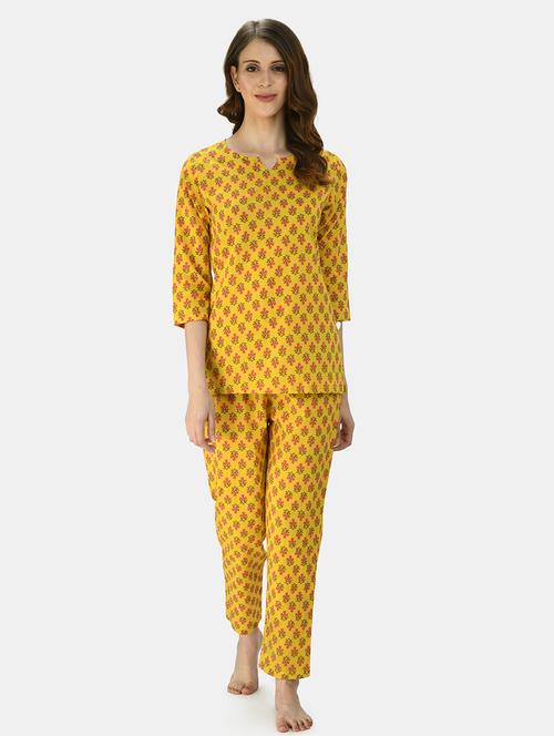 yellow printed nightwear pajama set - 17785449 - Very Small Image - 1