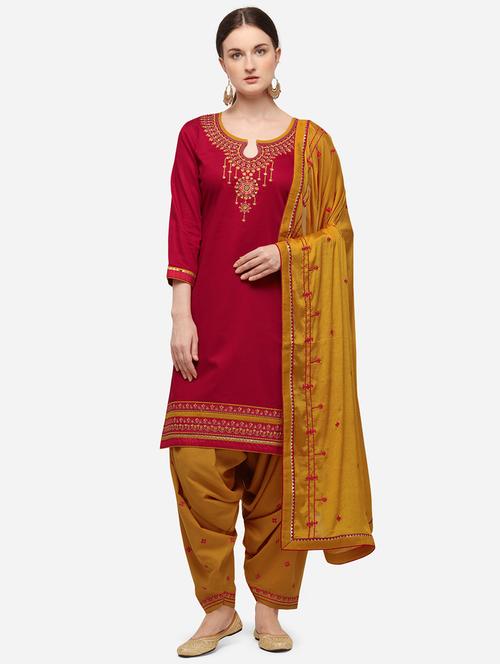 red cotton blend unstitched suit - 17785516 - Very Small Image - 1