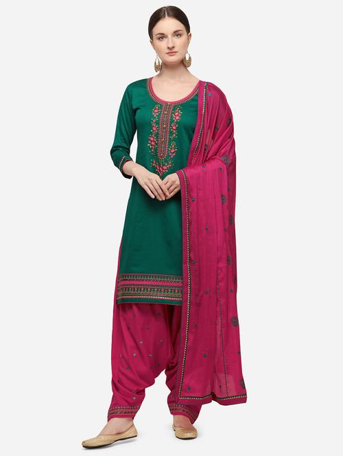 green cotton blend unstitched suit - 17785517 - Very Small Image - 1