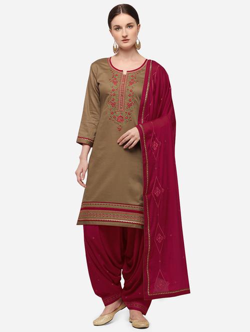 olive. cotton blend unstitched suit - 17785521 - Very Small Image - 1
