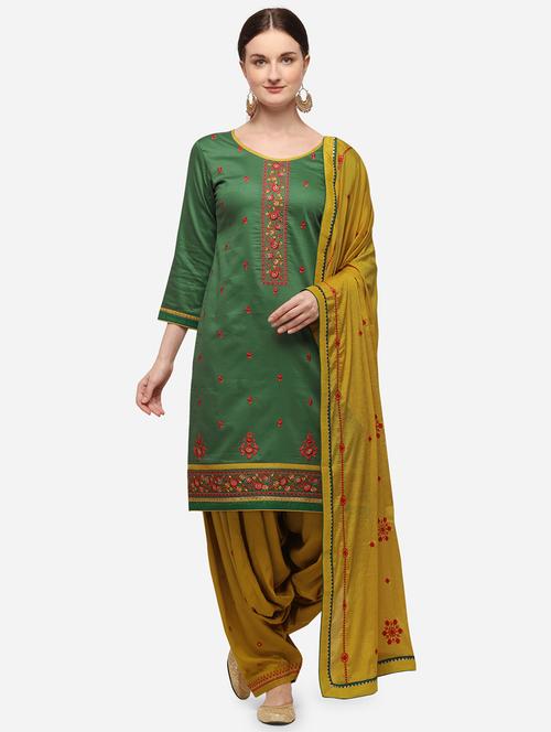 green cotton blend unstitched suit - 17785522 - Very Small Image - 1