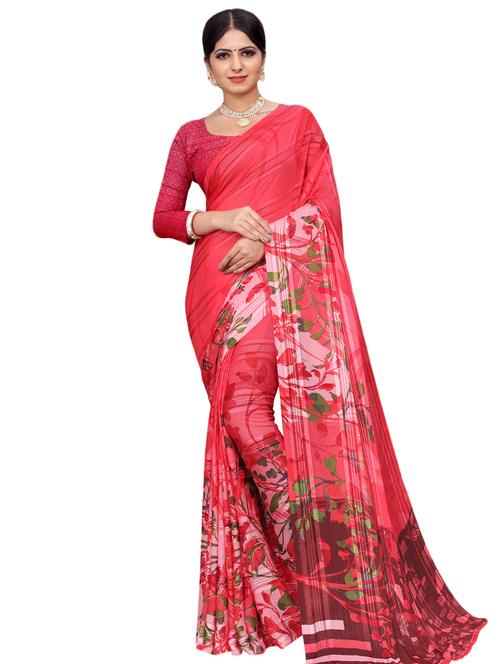 floral printed saree with blouse - 17786011 - Very Small Image - 1