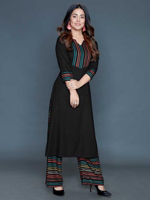 foil print straight kurta with palazzo set - 17786155 - Very Small Image - 1