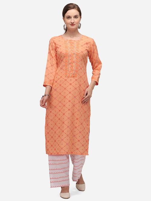 orange cotton blend kurta palazzo set - 17786283 - Very Small Image - 1