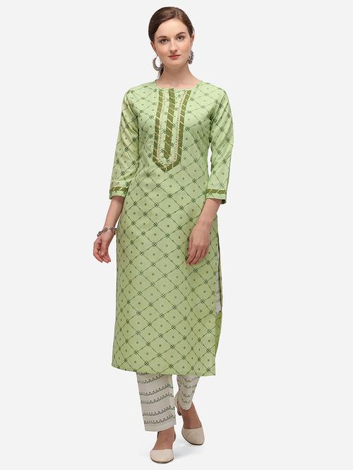 green cotton blend kurta palazzo set - 17786284 - Very Small Image - 1