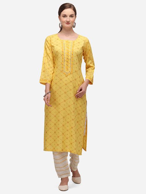 yellow cotton blend kurta palazzo set - 17786285 - Very Small Image - 1