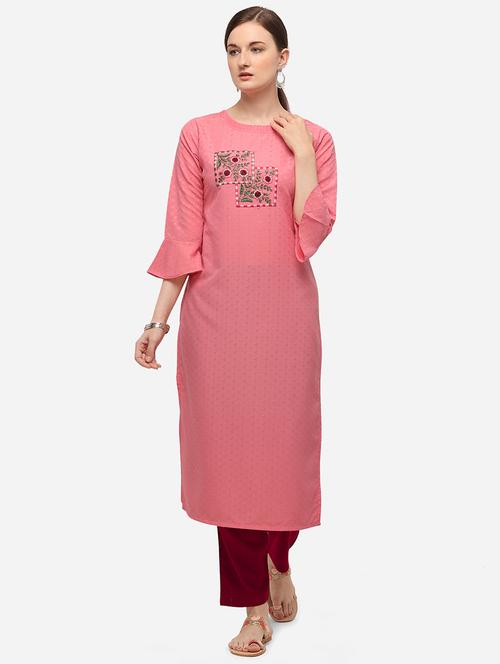 pink cotton blend kurta palazzo set - 17786290 - Very Small Image - 1