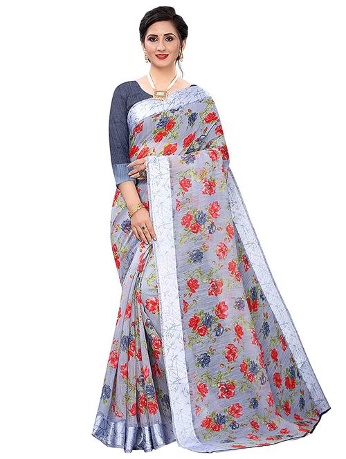 floral chanderi saree with blouse - 17786637 - Very Small Image - 1