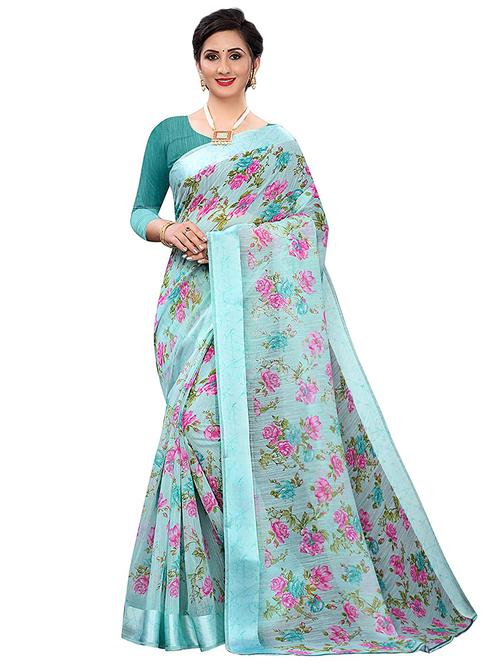floral chanderi saree with blouse - 17786638 - Very Small Image - 1