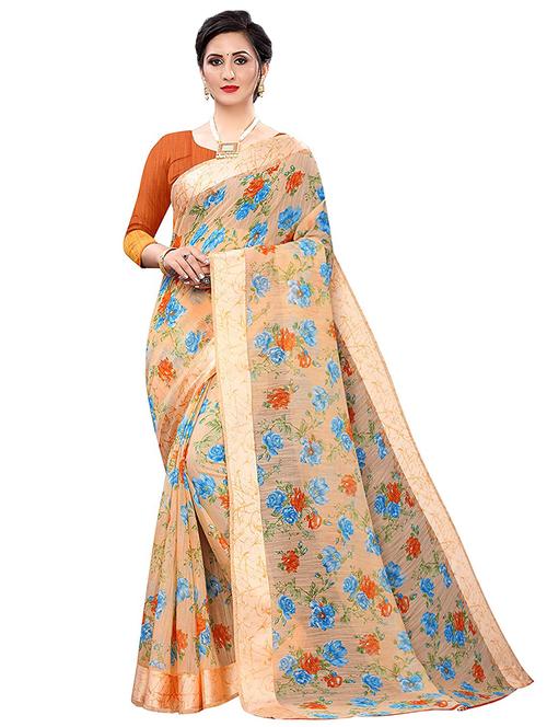floral chanderi saree with blouse - 17786639 - Very Small Image - 1