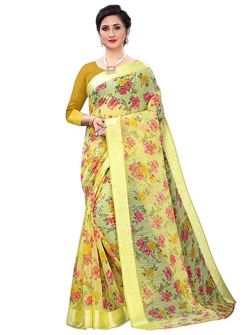 floral chanderi saree with blouse - 17786642 - Very Small Image - 1