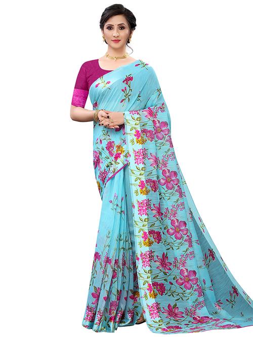 floral chanderi saree with blouse - 17786656 - Very Small Image - 1