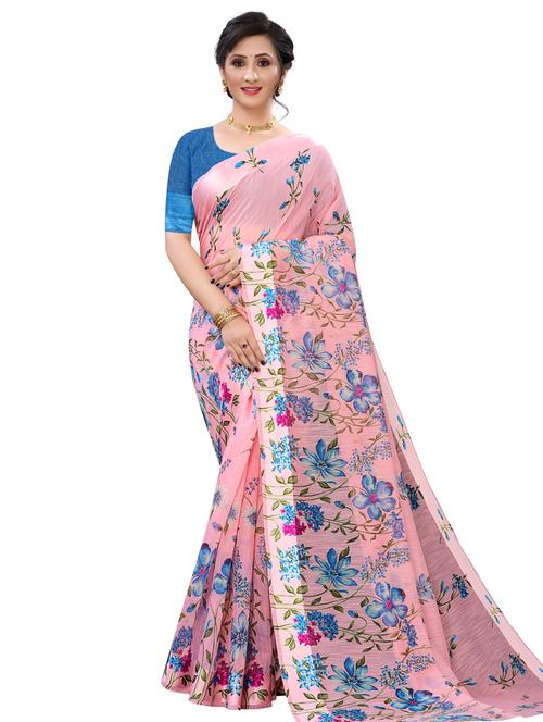 floral chanderi saree with blouse - 17786657 - Very Small Image - 1