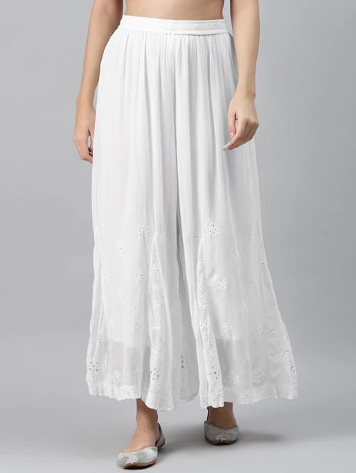 ada hand-embroidered white chikankari sharara with muqaish work - 17789567 - Very Small Image - 1