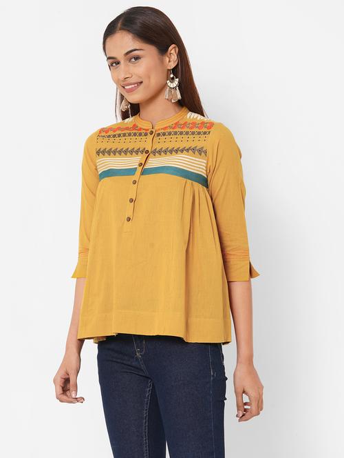 mustard flared kurti - 17790080 - Very Small Image - 1