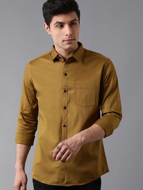 khaki solid casual shirt - 17790096 - Very Small Image - 1