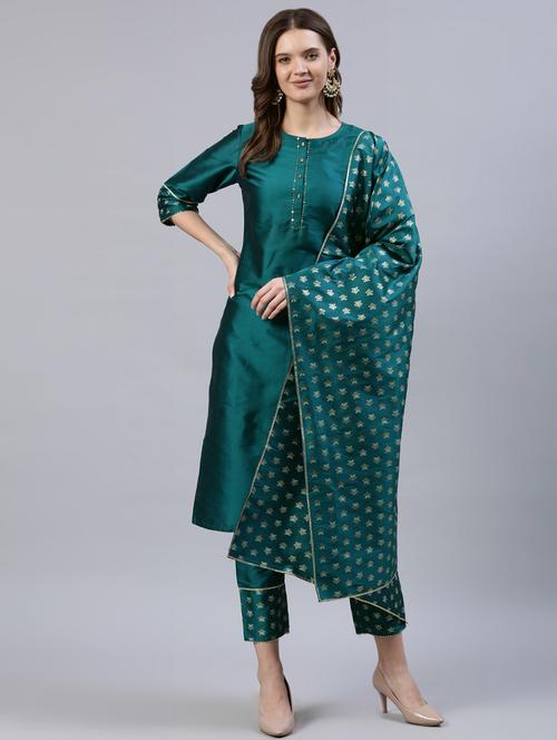 teal kurta pant suit set - 17790159 - Very Small Image - 1