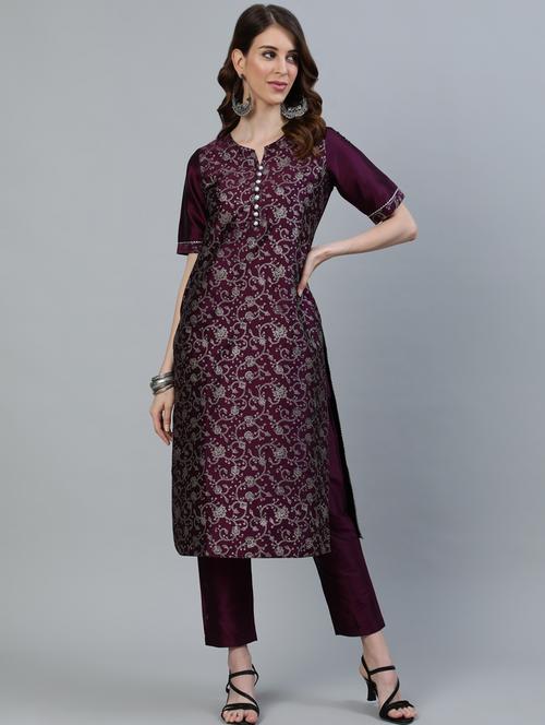 deep purple kurta pant set - 17790161 - Very Small Image - 1