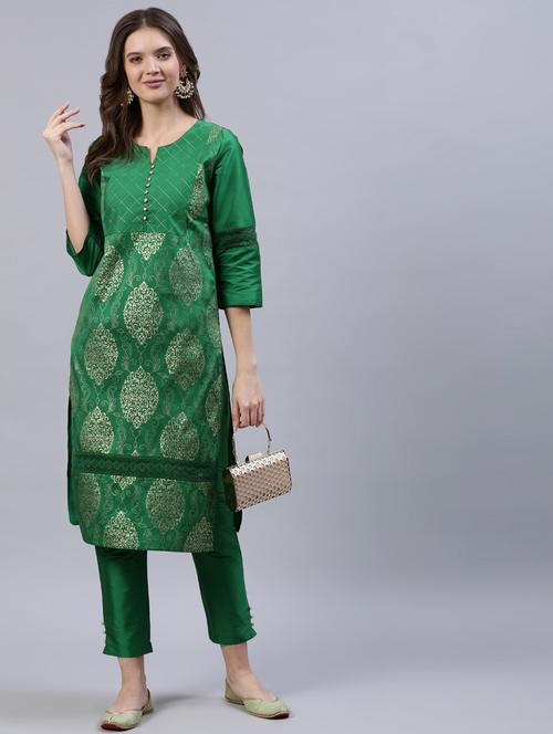 bottle green kurta pant set - 17790162 - Very Small Image - 1