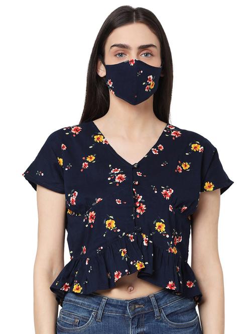 v-neck floral crop top - 17790205 - Very Small Image - 1