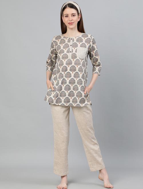 round neck printed pajama nightwear set - 17790384 - Very Small Image - 1