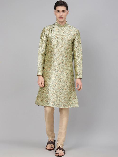 green printed silk blend kurta pyjama set - 17790461 - Very Small Image - 1
