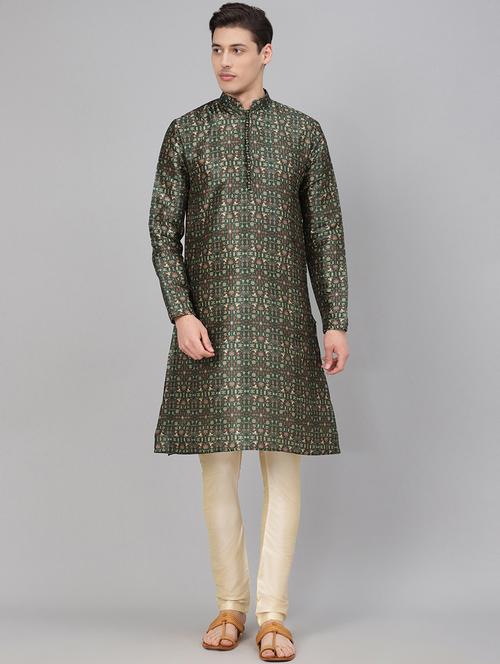 green printed kurta pyjama set - 17790510 - Very Small Image - 1