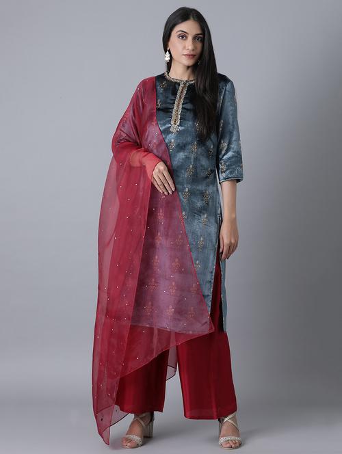 embroidered kurta palazzo suit set - 17791438 - Very Small Image - 1