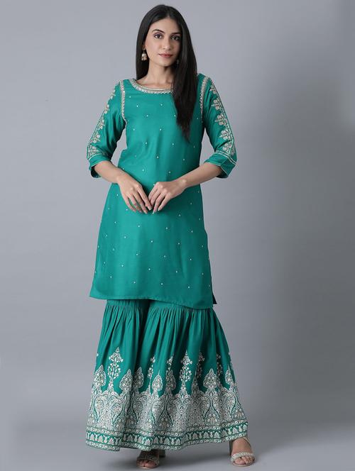 embroidered kurta sharara set - 17791445 - Very Small Image - 1