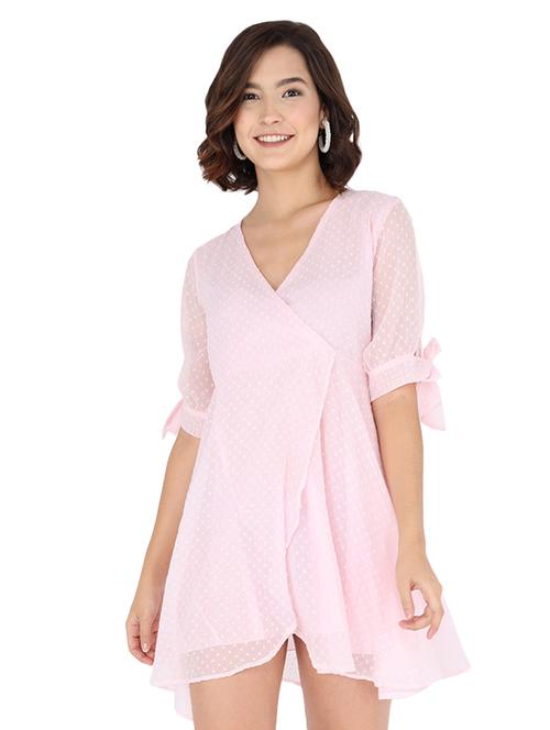 overlap neck dobby wrap dress - 17791498 - Very Small Image - 1