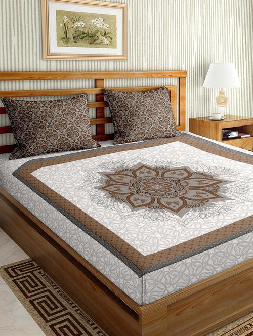 oscar collection double bedsheet set super king size cotton grey colour - 17791691 - Very Small Image - 1
