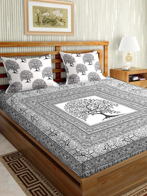 oscar collection double bedsheet set super king size cotton grey colour - 17791694 - Very Small Image - 1