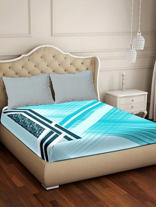 vogue double bedsheet set super king size 100% luxury cotton blue colour - 17791796 - Very Small Image - 1