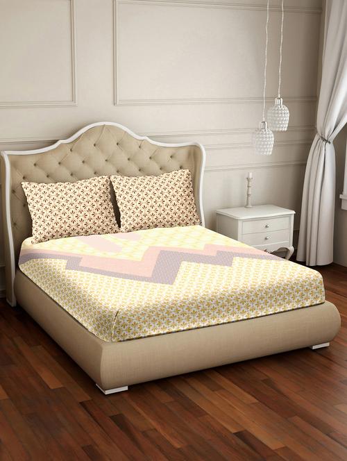vogue double bedsheet set super king size 100% luxury cotton yellow colour - 17791804 - Very Small Image - 1
