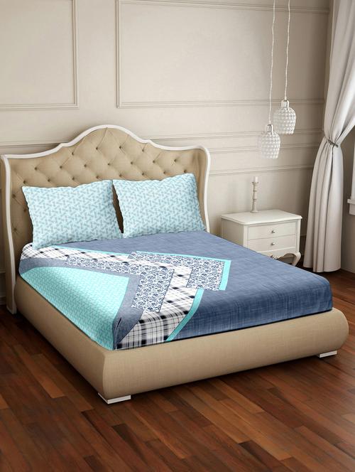 vogue double bedsheet set super king size 100% luxury cotton blue colour - 17791808 - Very Small Image - 1