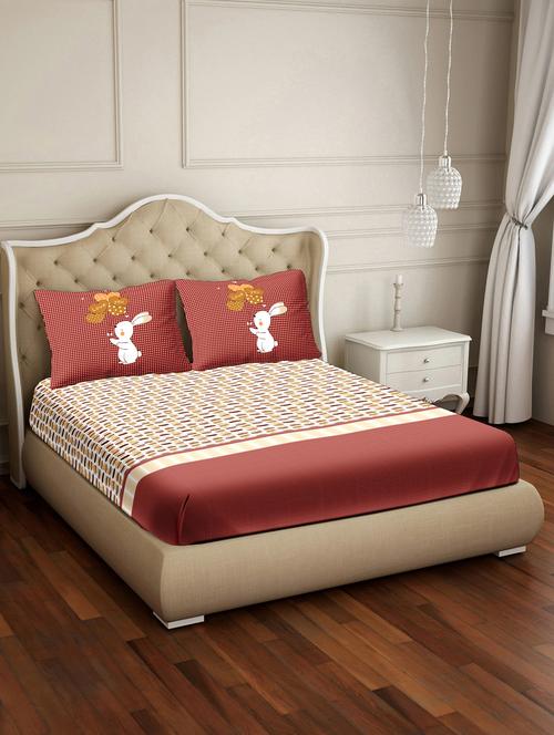 vogue double bedsheet set super king size 100% luxury cotton red colour - 17791817 - Very Small Image - 1