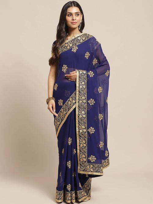 solid embroidered saree with blouse - 17792046 - Very Small Image - 1