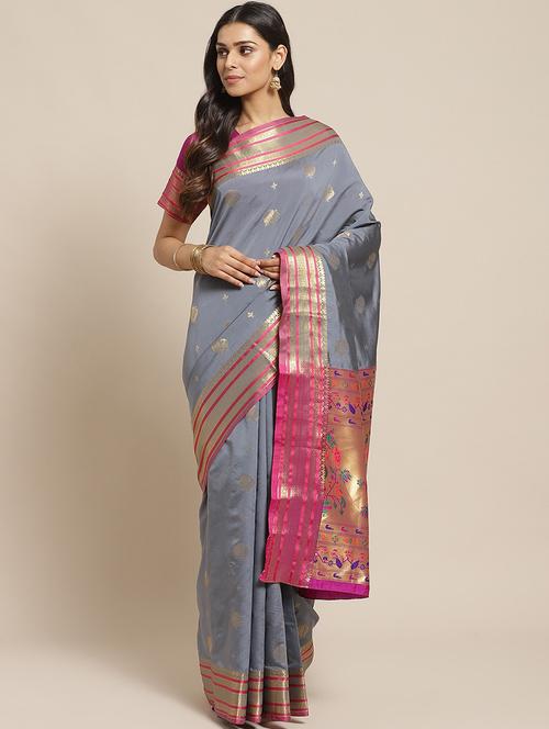 self design woven saree with blouse - 17792051 - Very Small Image - 1