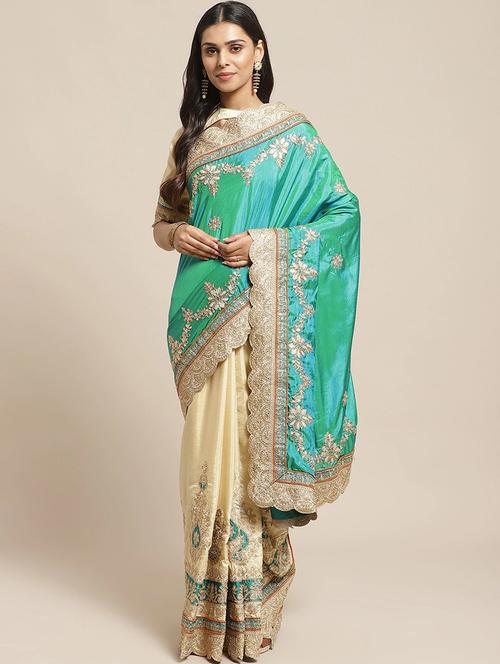 turquoise embroidered saree with blouse - 17792059 - Very Small Image - 1