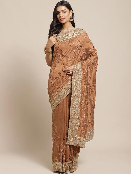 tonal embroidered saree with blouse - 17792065 - Very Small Image - 1