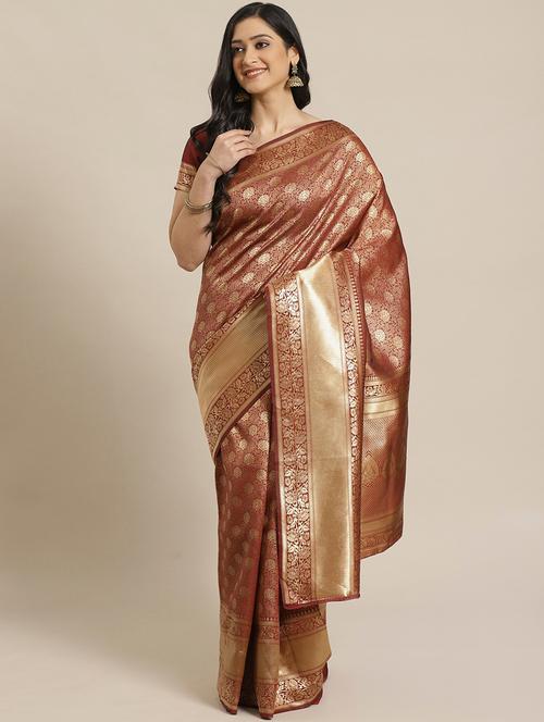 maroon art silk saree with blouse - 17792086 - Very Small Image - 1