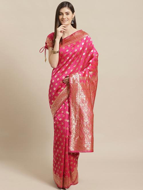 magenta woven saree with blouse - 17792091 - Very Small Image - 1