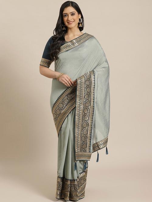 solid embroidered saree with blouse - 17792097 - Very Small Image - 1
